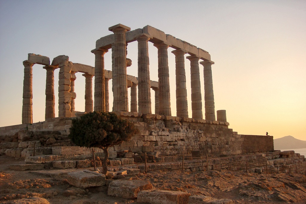 the ancient temple of Poseidon. Cape Sounion, Attica, Athens, Greece