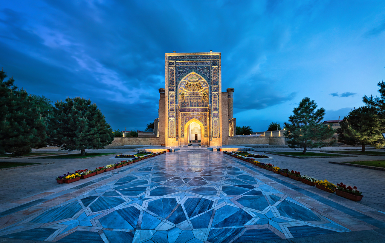 Entrance portal to Gur-e-Amir mausoleum in Samarkand, Uzbekistan